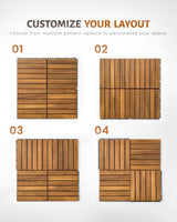 Upolana 9 PCS Interlocking Deck Tiles 12" x 12", 6 Slats Outdoor Flooring Acacia Wood Patio Tiles, Waterproof Patio Flooring Decking for Balcony Backyard, Indoor and Outdoor Use Upolana