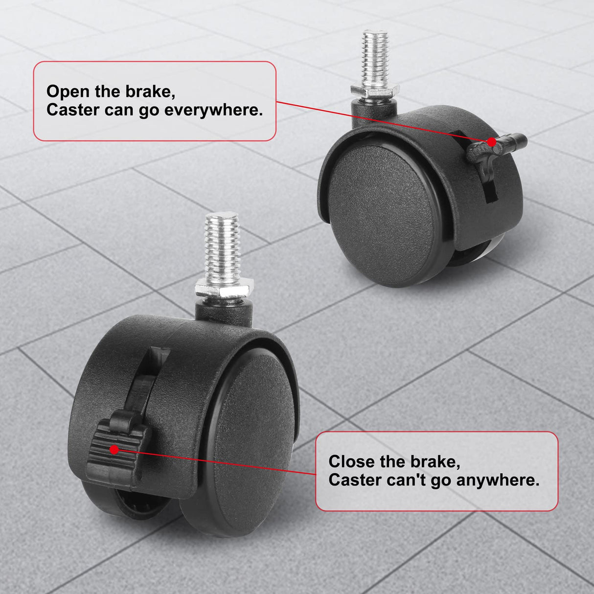 Dalyndar 4 Pack 1.5 Inch Swivel Stem Caster Wheels Replacement Casters 1.5'' Furniture Wheel with Locking Brake Metric Threaded Stem M8 Wheels for Table Drawer Plant Shelf Metal Rack Laundry Basket Dalyndar