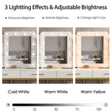 Vanity Desk with Mirror and 10 Led Lights, with Charging Station,Makeup Vanity Table Set with Lighted Mirror, with 3 Lighting Modes and 2 Drawers&Cushioned Stool for Bedroom Vabches