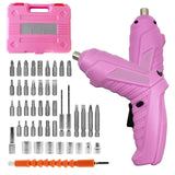 Electric Screwdriver Pink Power Drill Set for Women, 47-In-1 Screwdriver and Drill Set Rechargeable, Multifunctional Cordless 4V Electric Automatic Screwdriver Drill with Battery and Charger Home DIY Tsisixia