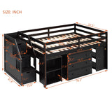 Full Size Low Loft Bed with Stairs and Rolling Desk, Wood Kids Full Loft Bed with Storage Drawers and Shelves, Low Full Storage Bed with Cabinet for Kids, Juniors, Teens (Espresso) Harper & Bright Designs