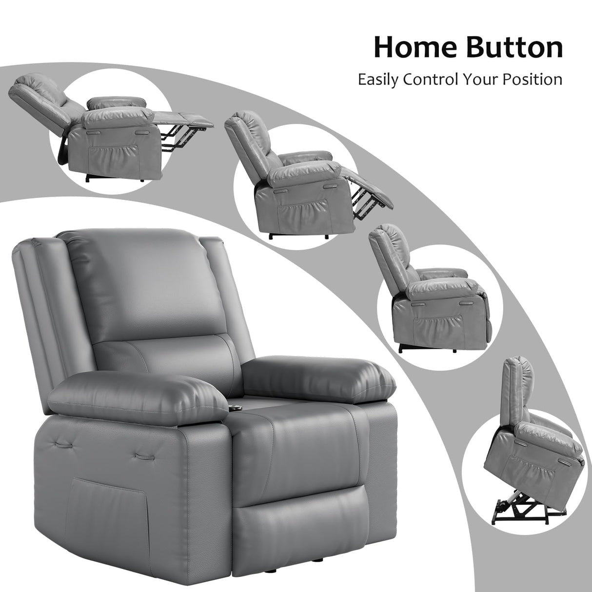 GarveeHome Faux Leather Power Lift Recliner w/Massage and Heat for Elderly, Recliner Chairs with Pockets for Living Room (Gray, Medium) GarveeHome