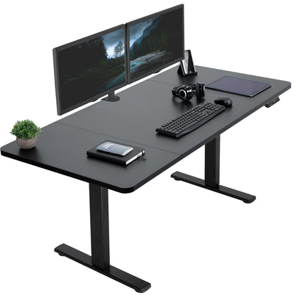 VIVO Electric Height Adjustable 60 x 30 inch Memory Stand Up Desk, Black Table Top, Black Frame, Standing Workstation with Preset Controller, 1B