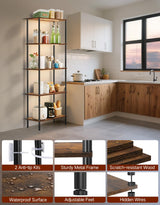 OUTONLIFE 5 Tier Bookshelf with LED Light, Dimmable Bookcase with Touch & Remote Control, 3 Color Temperatures, Tall Modern Display Standing Shelf for Living Room, Bedroom, Home Office (Rustic Brown) OUTONLIFE