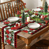 Artoid Mode Red Black Buffalo Plaid Holly Pine Cones Christmas Balls Placemats Set of 4, 12x18 Inch Seasonal Winter Table Mats for Party Kitchen Dining Decoration Artoid Mode