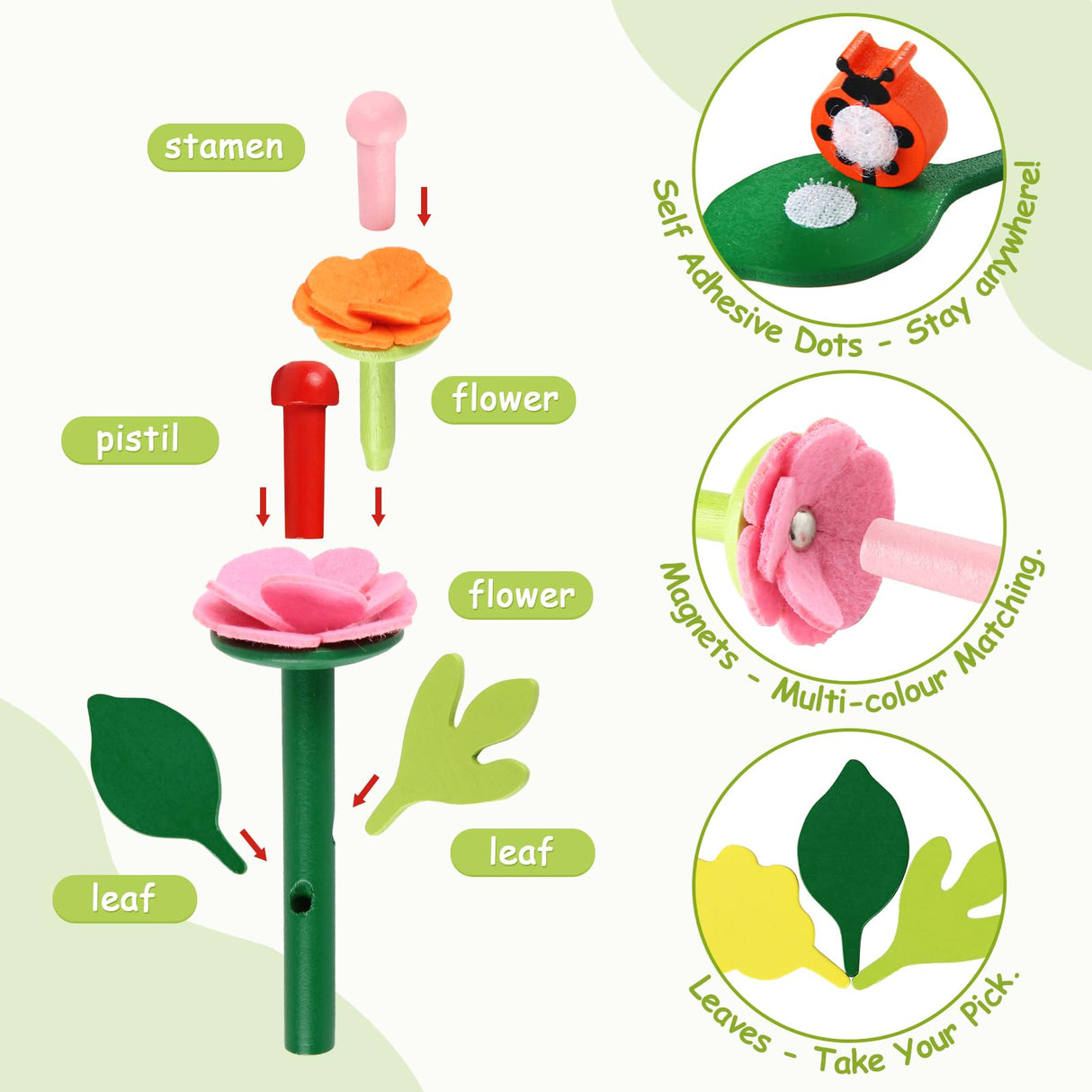 Wooden Flower Garden Building Toys for Kids, STEM Educational Activity Preschool Kit Gift for Boys Girls Age 3 4 5 6 7 Years Old, Stacking Game for Toddlers Build a Bouquet Spring Gifts Gserin