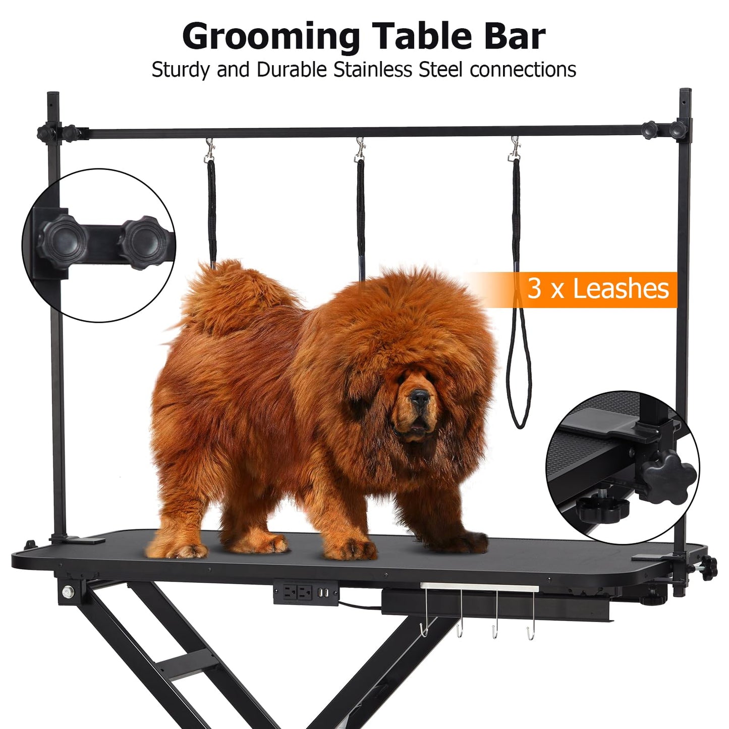 47“ Electric Lift Dog Grooming Table (Black), Heavy Duty Electric Grooming Arm Table for Pets & Large Dogs Adjustable Height: 9.4"-39.4" Non-slip Desktop with Gantry Crane Set, Fixture *4 Noose*2