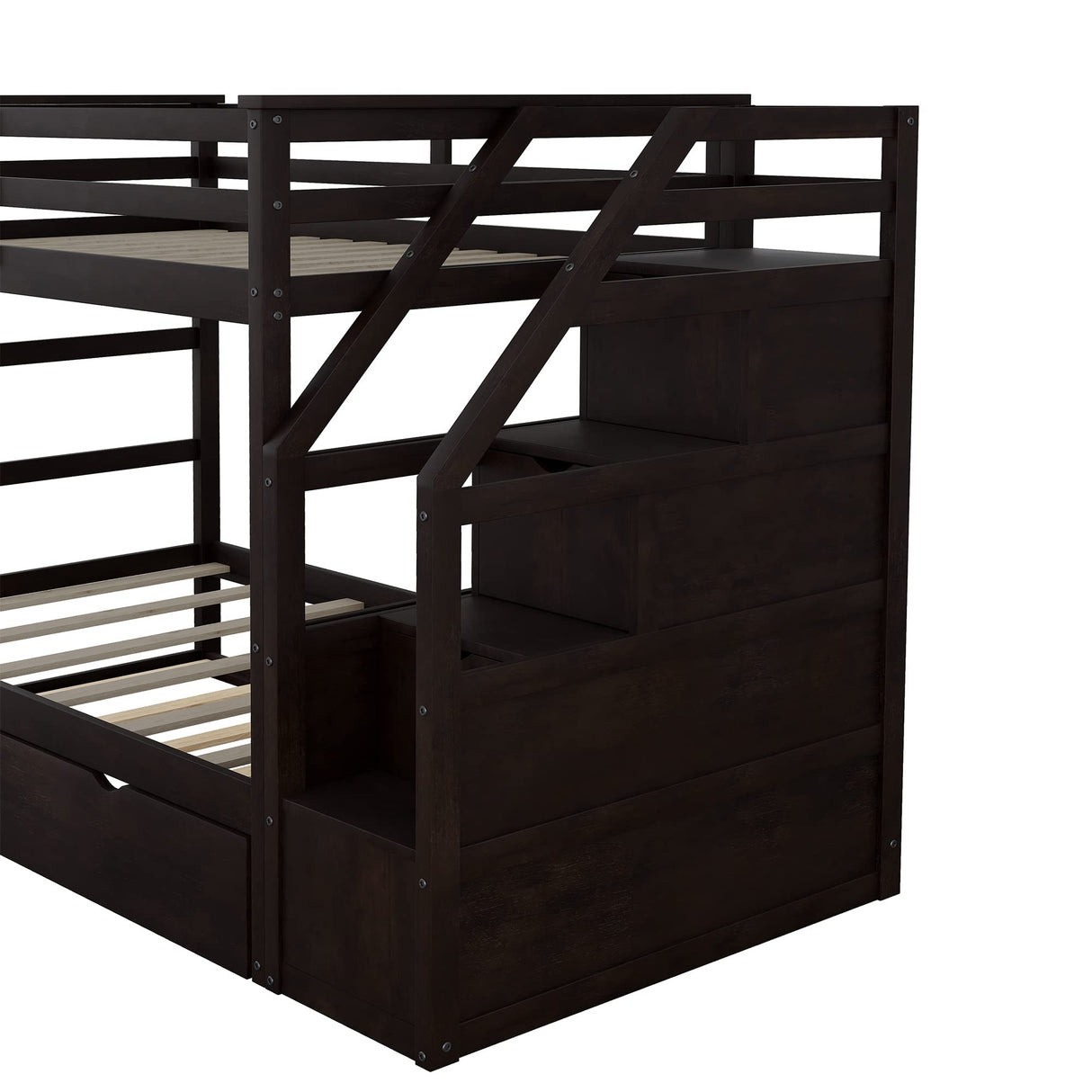 Harper & Bright Designs Twin Over Twin Bunk Beds with Trundle,Wooden Twin Size Bunk Bed Frame with Stairs, Kids Bunk Bed with Storage for Family,Teens,No Box Spring Needed,Espresso Harper & Bright Designs