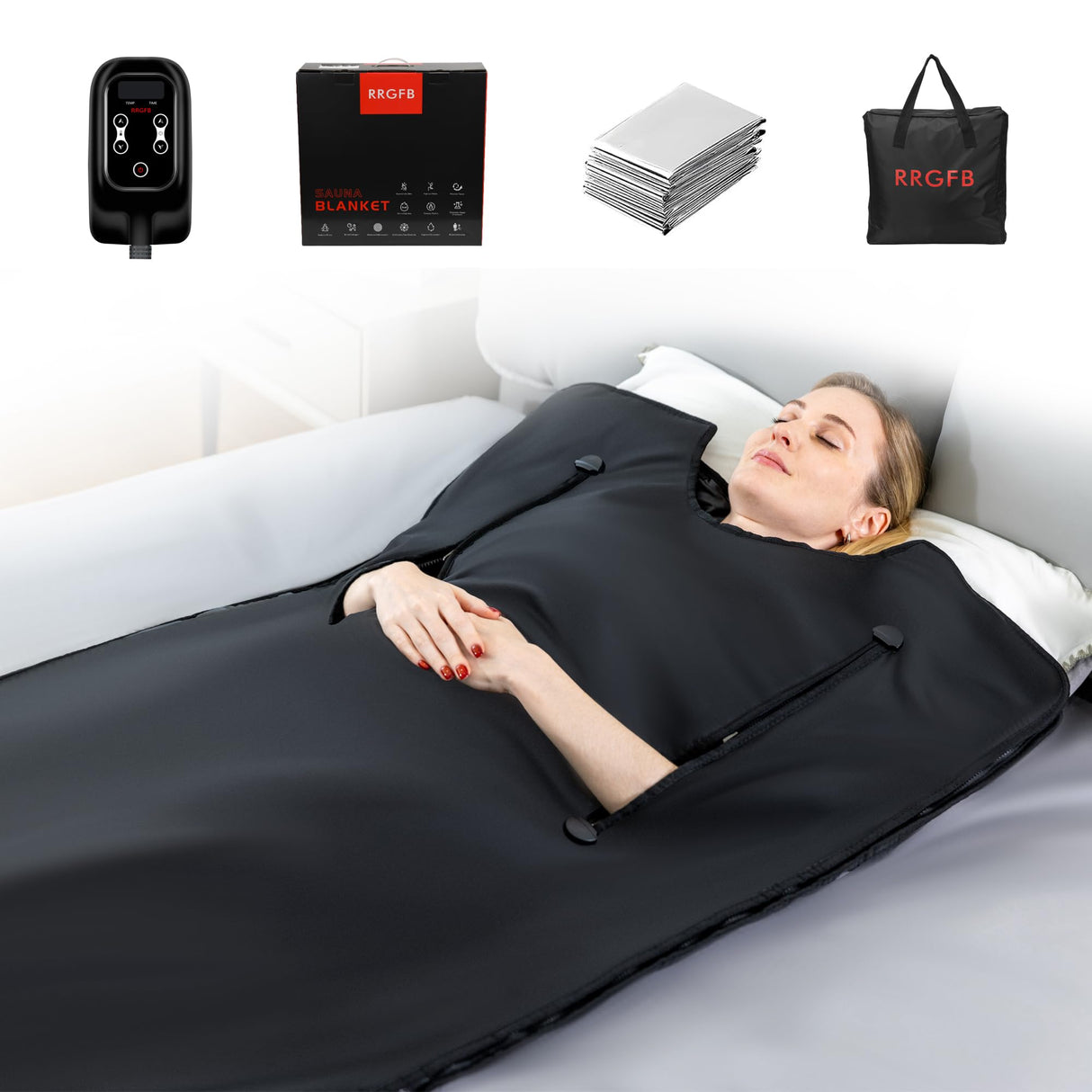 RRGFB Infrared Sauna Blanket, Portable Sauna Blanket for Detoxification, Personal Sauna for Home Relaxation, 1-60 Mins Timer, 86-158℉ Temp Range, 6 ft x 2.6 ft, Oxford Fabric Cover RRGFB