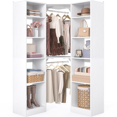 Besiost Corner Closet System with 12 Shelves, 39.2" Corner Closet Organizer System with 2 Hanging Rods, Versatile 6-Tier Walk-in Closets for Corner Space, White (39.2" L x 39.2" W x 80" H) Besiost