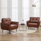 TYBOATLE Accent Chairs Set of 2, Comfy Modern Living Room Brown Leather Reading Accent Chairs Tufted Mid Century Arm Chair Small Salon Chair for Office Bedroom (2, Brown) TYBOATLE