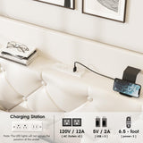 Halitaa White King Size Floating Bed Frame with LED Lights and Charging Station Halitaa