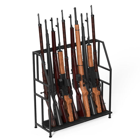 Gun Racks,Wooden Indoor Rifle Racks,Floor Standing Shotgun Rack Indoor, Gun Display Rack Storage Holder for Home or Garage Gun Storage Black - Holds up to 10 Long Guns Shinoske