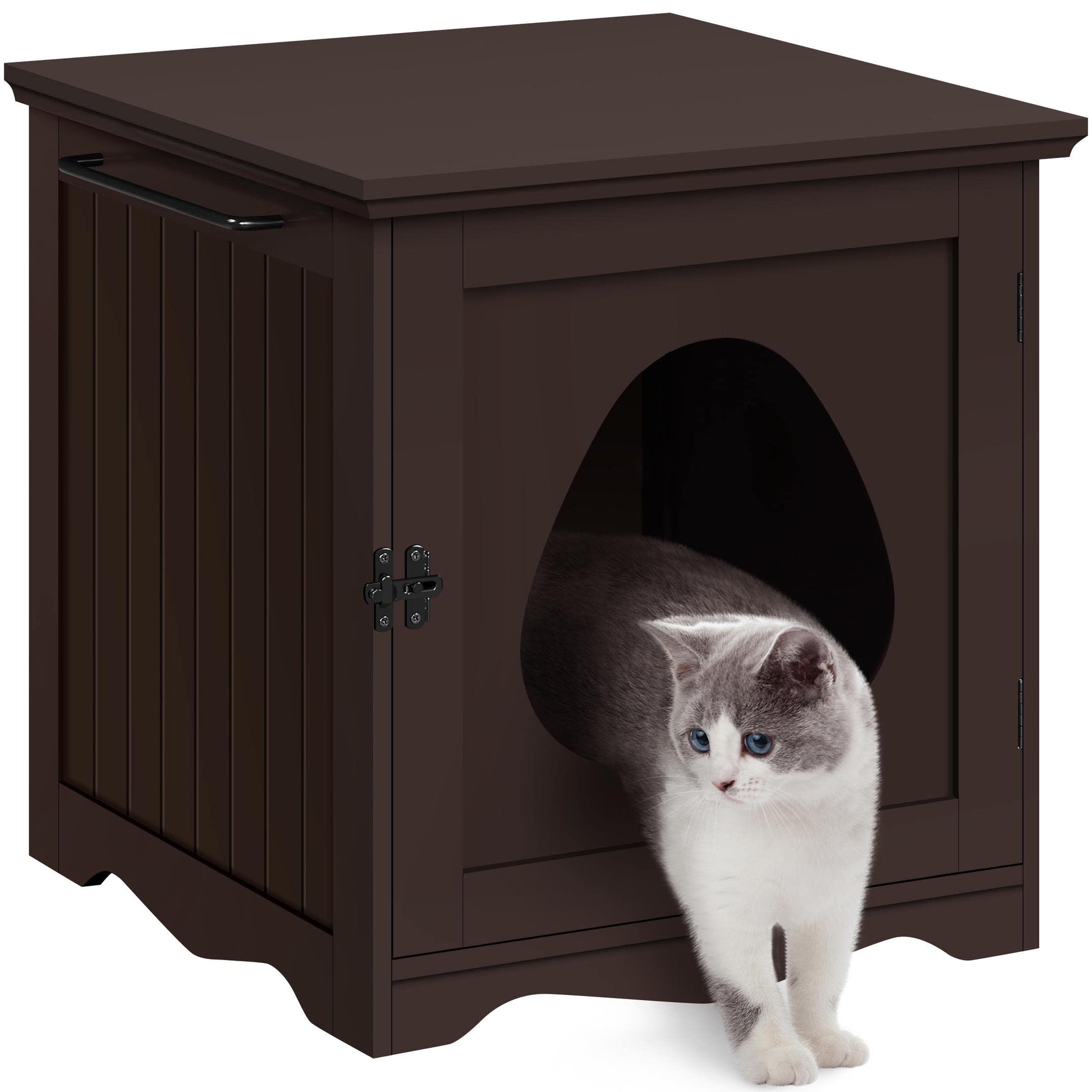 Yaheetech Cat Litter Box Enclosure, Litter Box Furniture Hidden with Towel Bar, Wooden Cat Washroom, Dog Proof Cat Litter Box Cabinet, Indoor Cat House, Side End Table, Espresso - WoodArtSupply