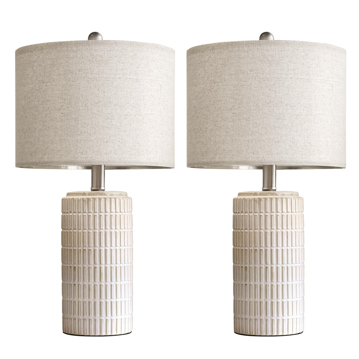 PoKat 23" Modern Ceramic Table Lamp Set of 2 for Living Room White Desk Lamps for Bedroom Farmhouse Bedside Nightstand Bedside Lamp End Table Lamps Beige PoKat