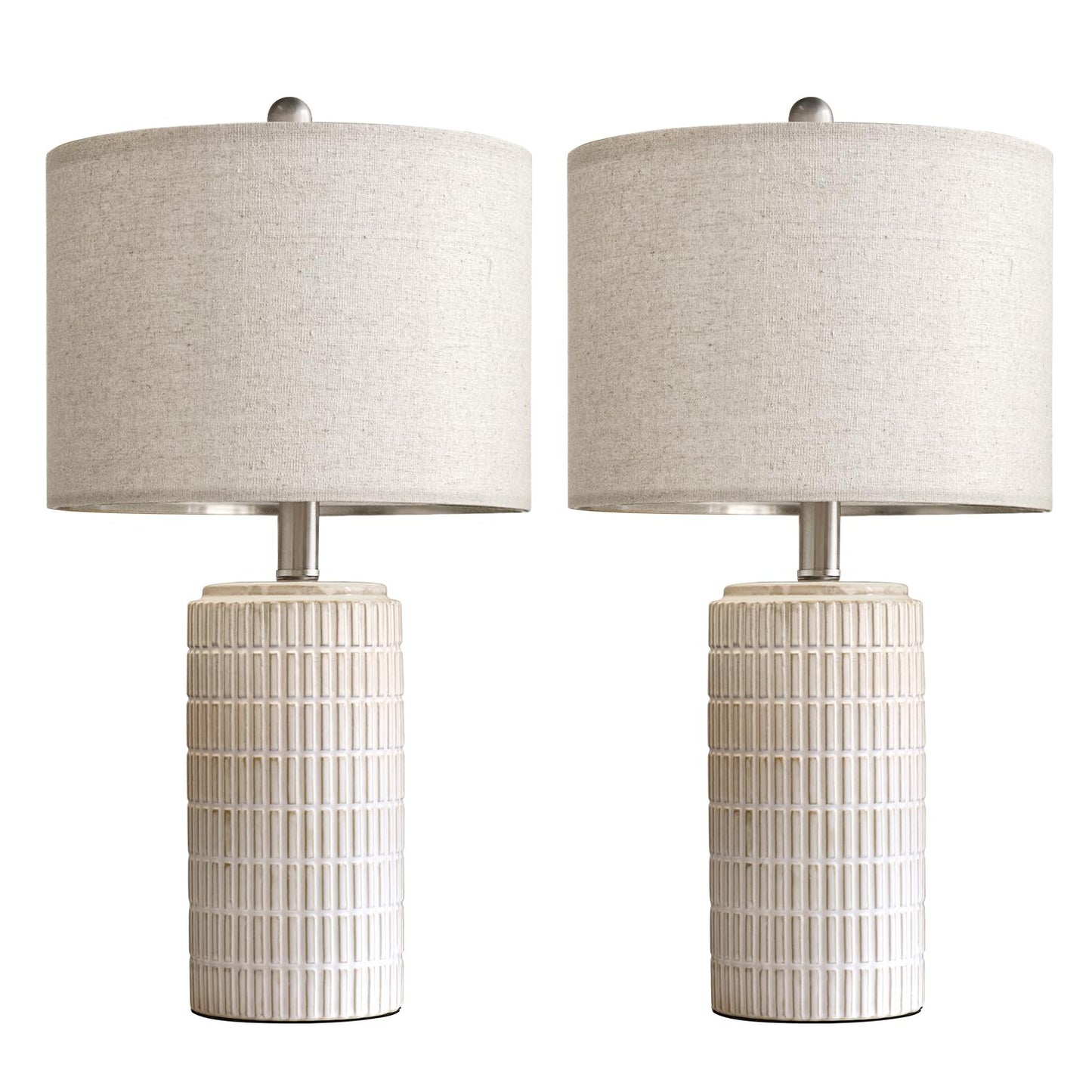 PoKat 23" Modern Ceramic Table Lamp Set of 2 for Living Room White Desk Lamps for Bedroom Farmhouse Bedside Nightstand Bedside Lamp End Table Lamps Beige - WoodArtSupply