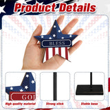 DoubleFill 3 Pieces Patriotic Decorations Memorial Day Wooden Star Tabletop Decor 4th of July Red White and Blue Star Sign for Independence Day Tiered Tray Table Home Decor DoubleFill