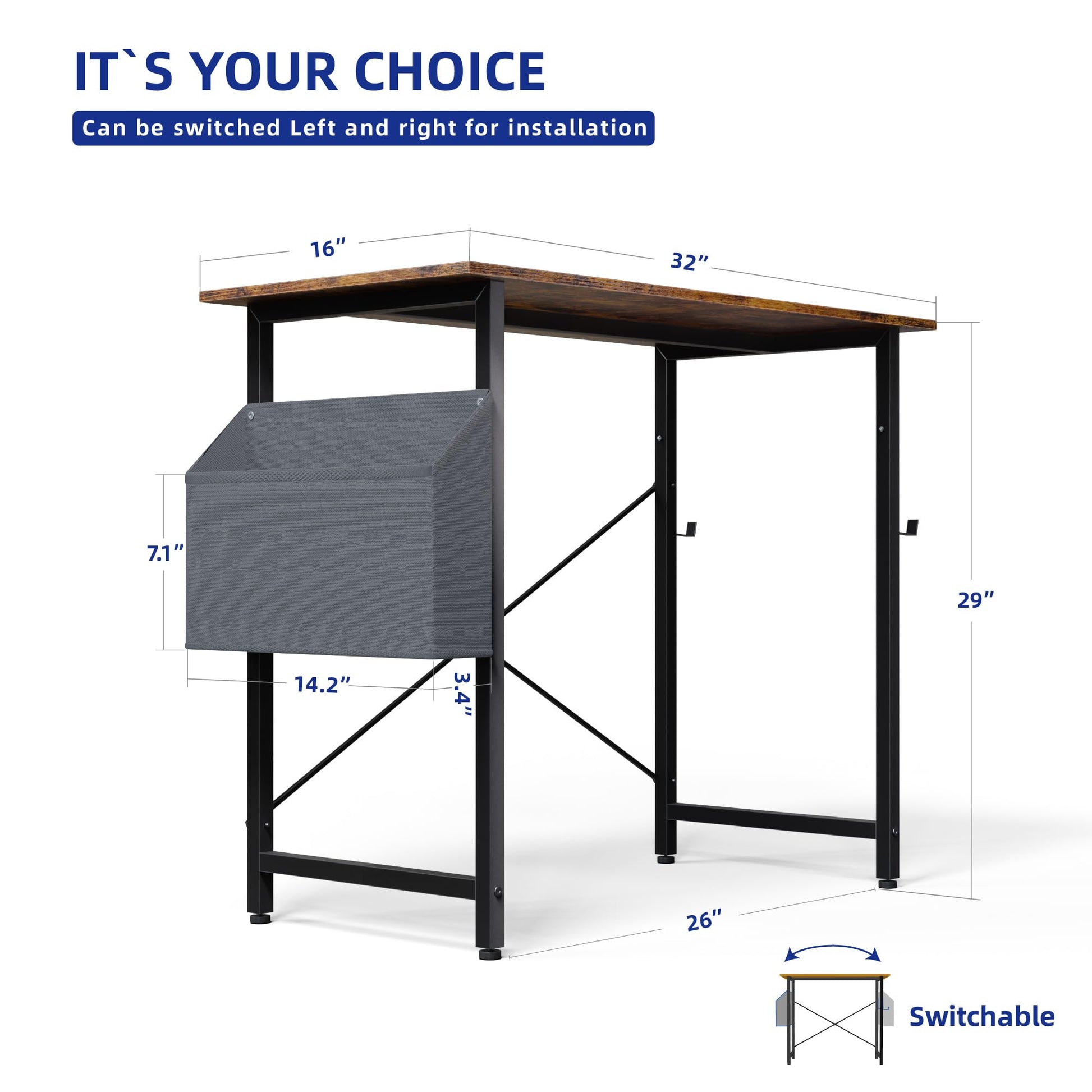 Pamray 32 Inch Computer Desk for Small Spaces with Storage Bag, Home Office Work Desk with Headphone Hook, Small Office Desk Study Writing Table - WoodArtSupply