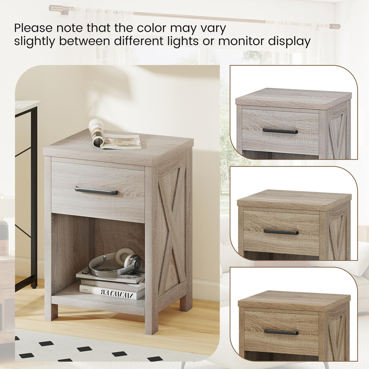 Giantex Farmhouse Nightstand, Wooden Bedside Table with Storage Drawer & Open Shelf, End Side Table, Rustic Night Stand for Small Space Bedroom & Home Office, Antique Brush White Giantex