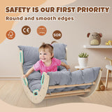 COSYLAND Kids Climber Arch Rocker with Cushion,Wooden Indoor Pikler Climbing Toys for Toddler with 4 Handrails On Each Side,Paintless Indoor Playground Arch Climbing Ladder (Natural) COSYLAND