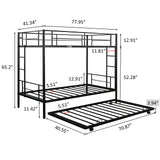 GNIXUU Metal Bunk Bed with Trundle Twin Over Twin Modern Bunk Beds with Slats Heavy Duty Bunkbed Frame for Adults,Teens,Boys and Girls. (Black) GNIXUU