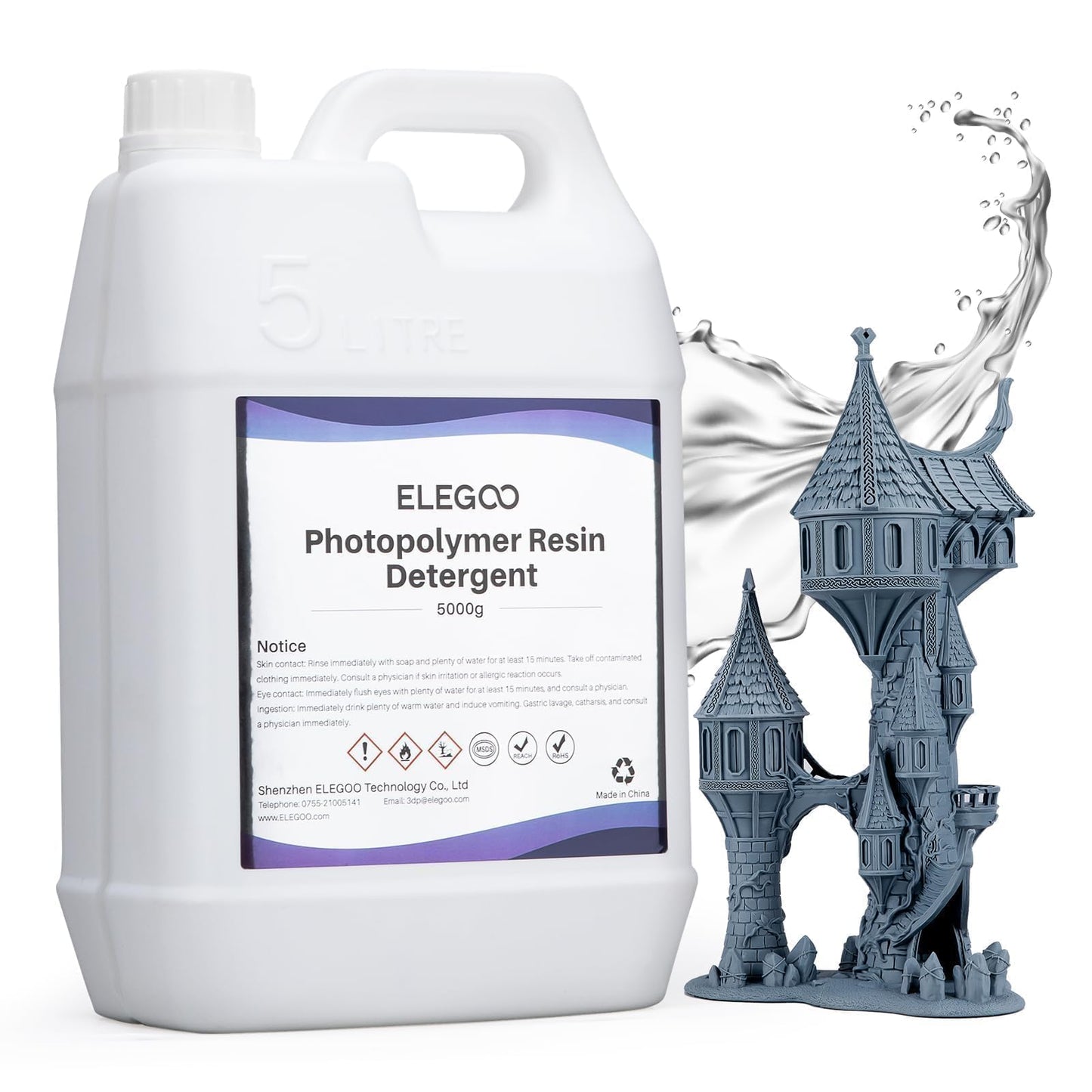 ELEGOO 5KG Photopolymer Resin Detergent, 3D Printer Resin Cleaner Compatible with Most 3D Printing Resins