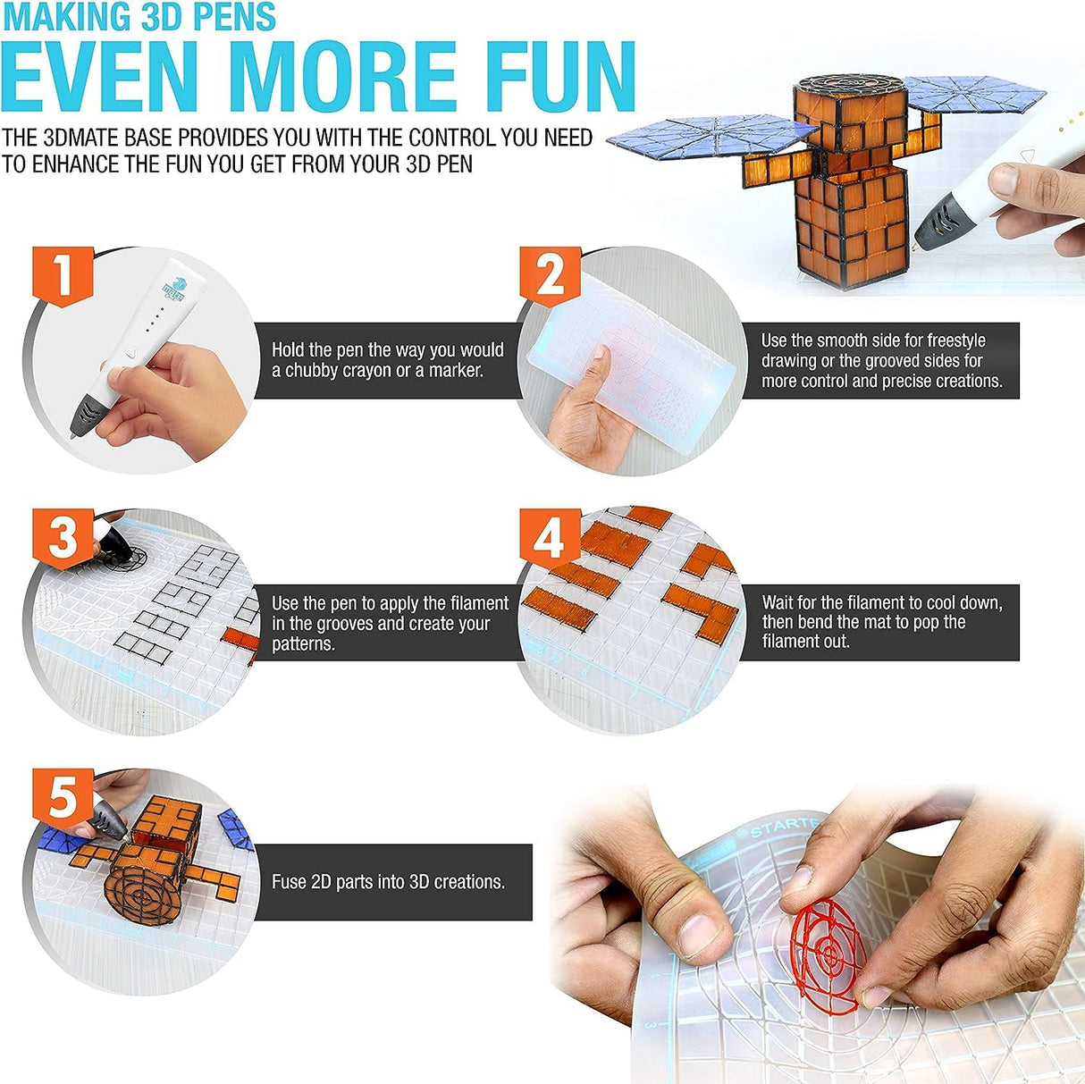 3Dmate Starter - Transparent 3D Pen Mat 9 x 7 Inches with Compatible Stencils Book - Flexible Two-Sided Heat-Resistant Silicone - 3D Pen Accessories - Templates for Kids, Adults 3Dmate