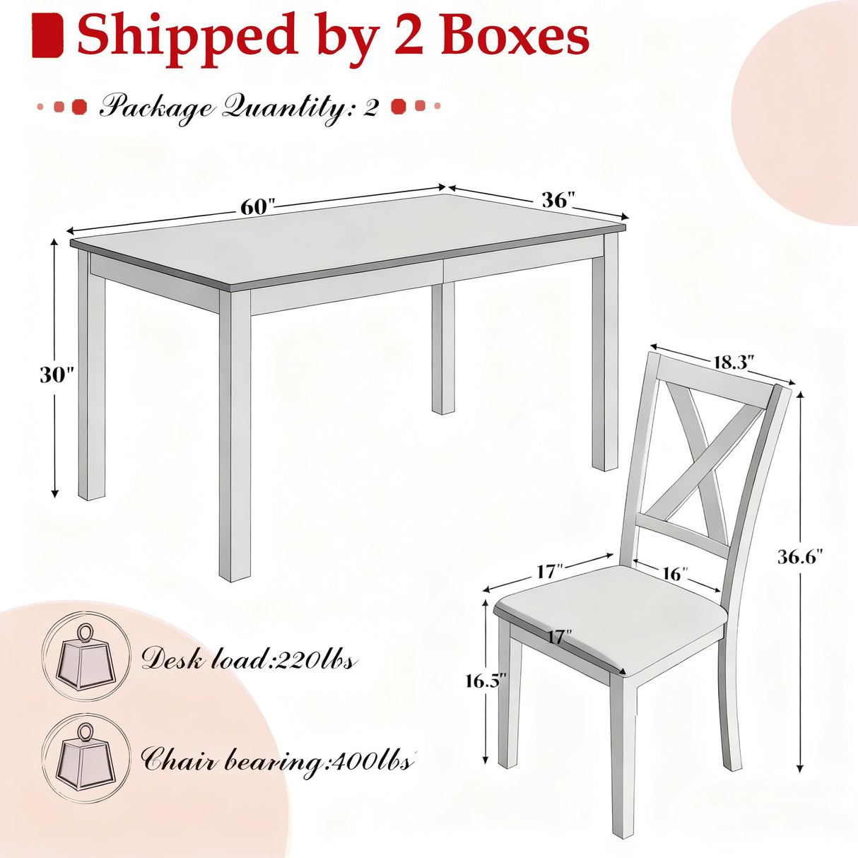 PLAUIN 7-Piece Farmhouse Dining Table Set with 6 Chairs - Solid Wood Kitchen Table Perfect for Small Space, Dining Room & Office, Rustic Cream PLAUIN