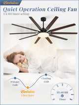 72 inch Large Ceiling Fans with Lights and Remote, Outdoor Black Ceiling Fan with 10 Blades, 32W LED Light 3 CCT, 6 Speed Reversible Quiet DC Motor, Modern Ceiling Fan for Living Room Patio Fanbulous