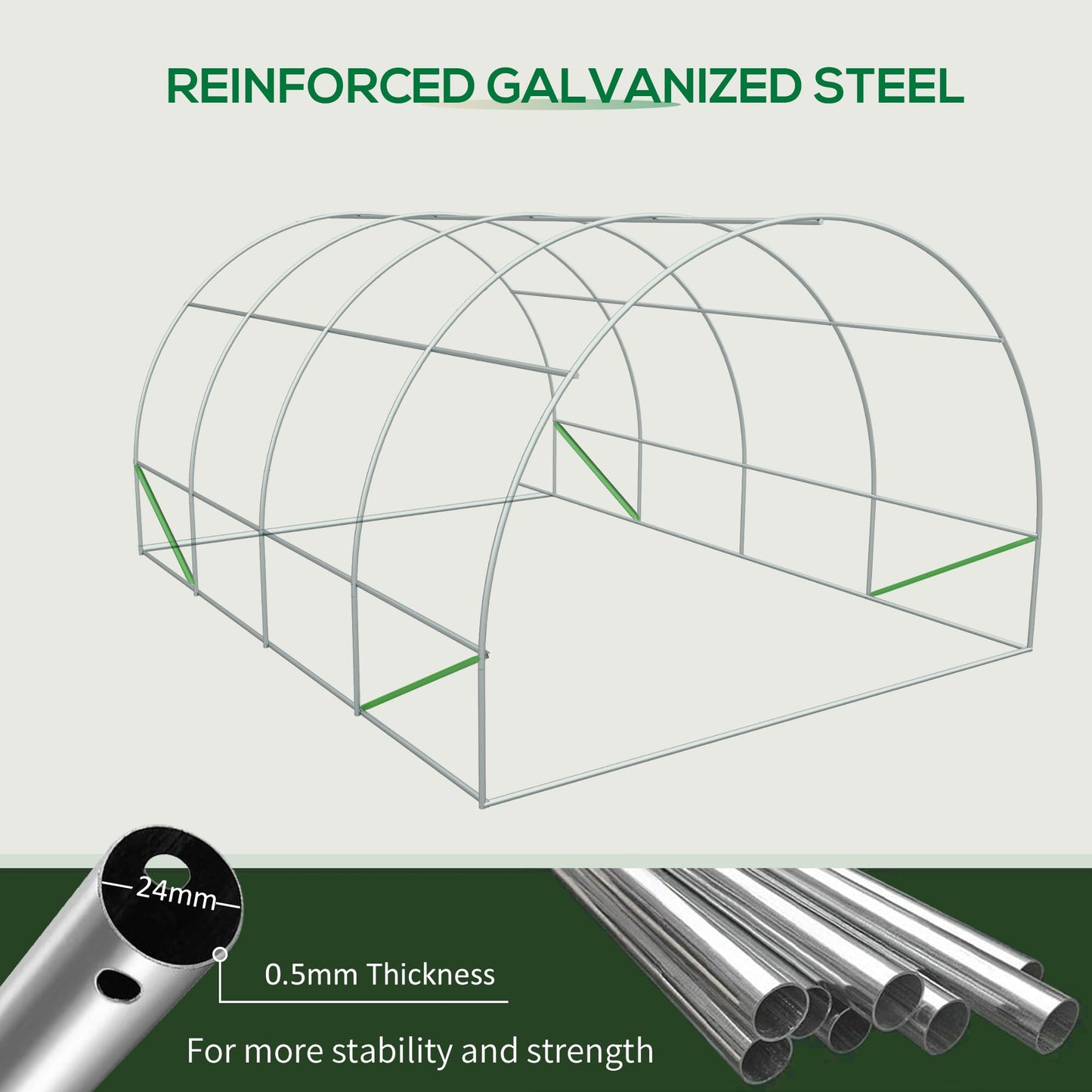 Outsunny 20' x 10' x 7' Walk-in Tunnel Greenhouse, Garden Warm House, Large Hot House Kit with 8 Roll-up Windows & Roll Up Door, Steel Frame, Green