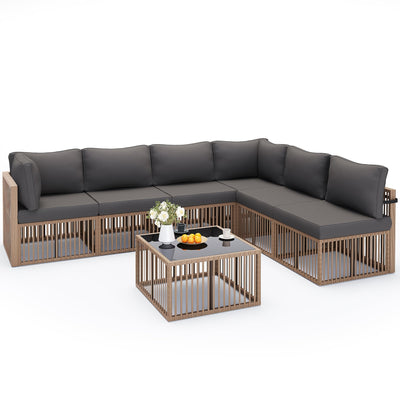 Pamapic 7-Piece Outdoor Sectional Sofa Set, All-Weather PE Rattan Patio Furniture with Washable Cushions Covers, Gray Cushions and Brown Rattan, Dark Gray