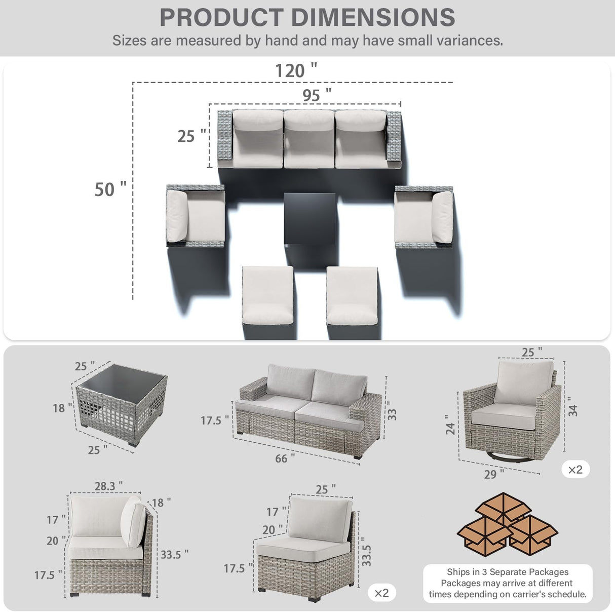 Belord Modular Outdoor Furniture Set - 8 Pieces Patio Conversation Sectional Sofa Set with Swivel Rocker Outdoor Chairs and Glass Coffee Table for Deck Backyard Sunroom Belord