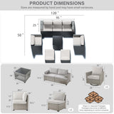 Belord Modular Outdoor Furniture Set - 8 Pieces Patio Conversation Sectional Sofa Set with Swivel Rocker Outdoor Chairs and Glass Coffee Table for Deck Backyard Sunroom Belord