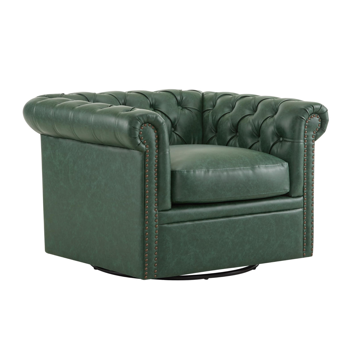 Christopher Knight Home Oakley Chesterfield Faux Leather Upholstered Club Chair,Button-Tufted 360° Swivel Chair,Scrolled Arm Living Room Sofa Chair, No Assembly Required Furniture, Green Christopher Knight Home