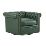Christopher Knight Home Oakley Chesterfield Faux Leather Upholstered Club Chair,Button-Tufted 360° Swivel Chair,Scrolled Arm Living Room Sofa Chair, No Assembly Required Furniture, Green Christopher Knight Home