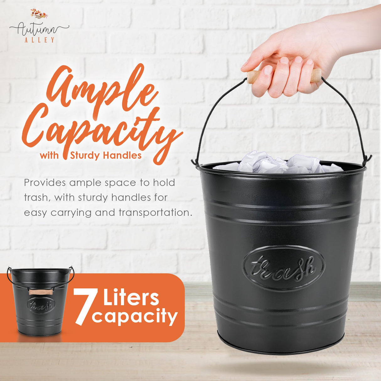 Autumn Alley Farmhouse Bathroom Trash Can and Toilet Brush Set - Rustic Bathroom Accessories for Charming Bathroom Décor, Matte Black Heavy Gauge Metal Autumn Alley