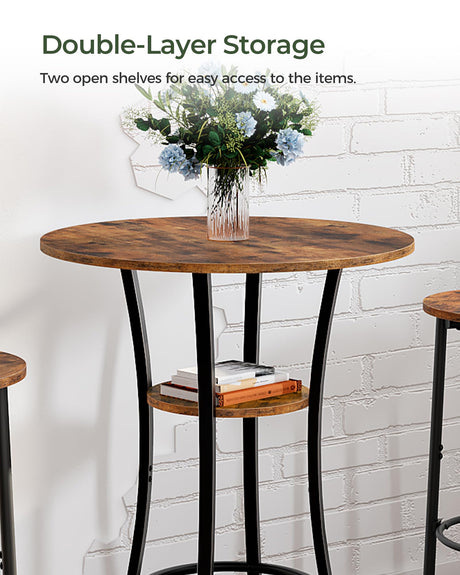 CHOEZON Round Bar Table, 2-Tier High Top & Counter Height Dining Table, for Bistro, Pub, Kitchen, Living Room, Rustic Brown and Black TBT03BF CHOEZON