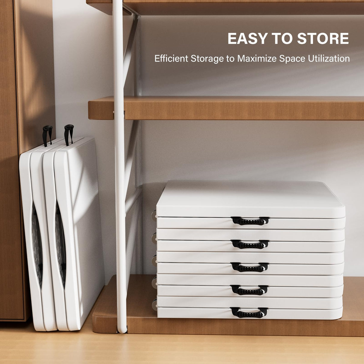 VINGLI 4 FT Plastic Folding Camping Table,3-Level Adjustable Height, Portable in/Outdoor Party Picnic Dining Desk,Off-White Garden Soccer Multipurpose Entertaining Activities VINGLI