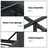 King Size Bed Frame with Marshmallow Headboard and Storage, Metal Bed Frame with LED Lights & Charging Station, Upholstered Platform King Bed with Metal Support, No Noise, No Box Spring Needed,Gray busyaeh