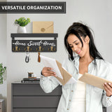 buways Key Holder for Wall Decorative, Rustic Wooden Key Hanger for Wall with 4 Double Key Hooks, Farmhouse Key Holder Rack and Mail and Key Organizer for Home Entryway Decor(Black) buways