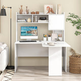 Giantex L Shaped Desk with Hutch, Corner Computer Desk with Storage Shelf & Cabinet, Laptop PC Table Gaming Desk Workstation, Modern Executive Study Writing Desk for Home Office, Bedroom, White Giantex
