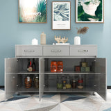 GLCHQ Storage Drawer File Cabinet Side Cabinet Entryway Console Side Tables with Three Drawers and Three Doors for Office or Kitchen Room (Three Doors, Grey) GLCHQ