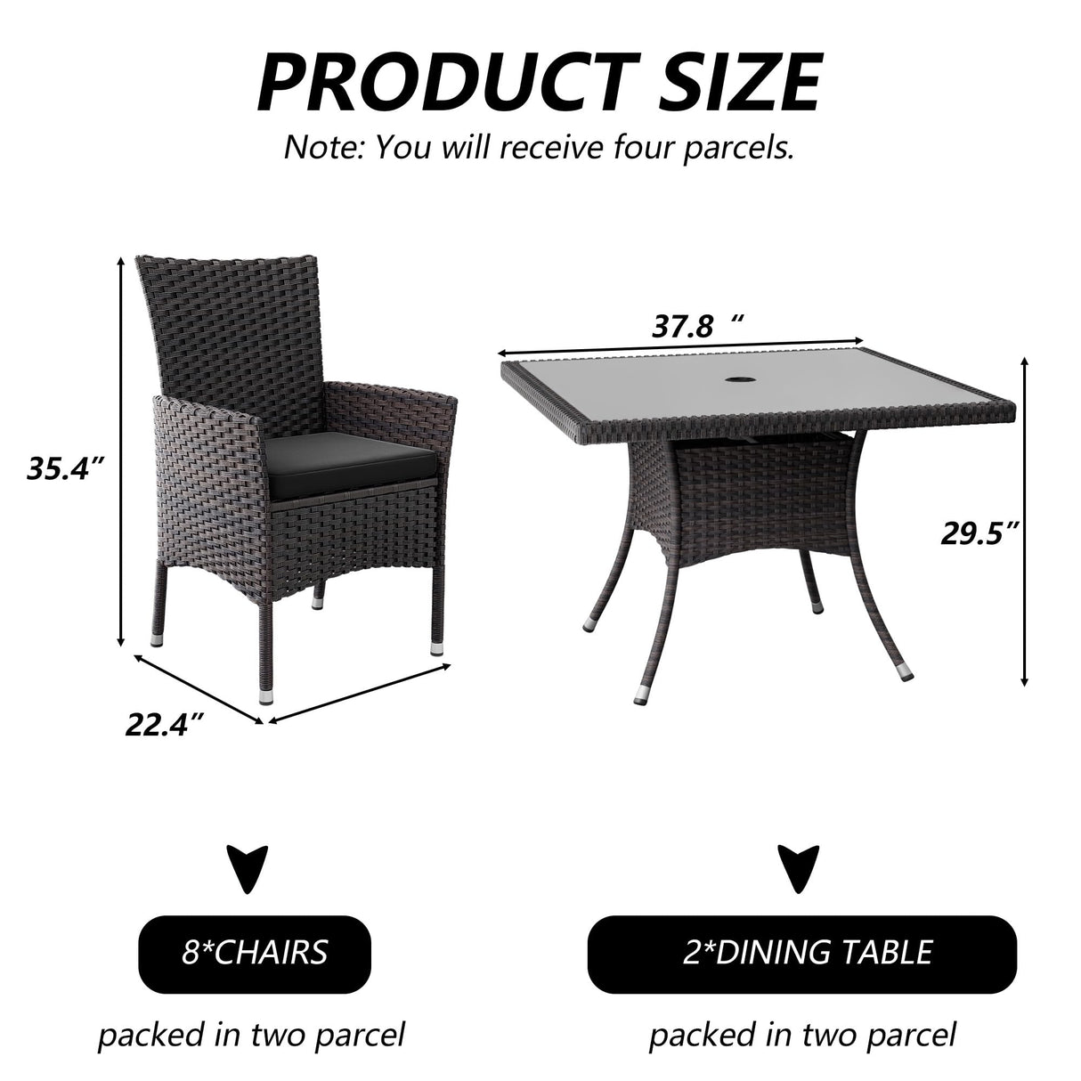 Kullavik 10-Piece Outdoor Dining Set Patio Rattan Furniture Set,Square Glass Tabletop with Umbrella Hole for Patio,Grey Kullavik