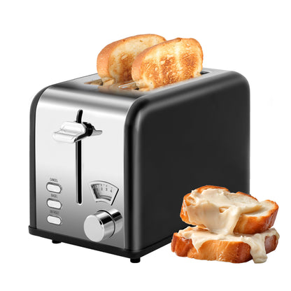 YSSOA 2-Slice Toaster, 5 Browning Setting and 3 Function: Bagel/Defrost/Cancel, Toaster with Extra Wide Slot & Removable Crumb Tray, Black