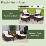 HAPPYGRILL 5 Pieces Patio Furniture Set Outdoor PE Wicker Lounge Chair and Ottoman Set with Cushions and Side Table with Acacia Wood Tabletop, Outdoor Conversation Set for Garden Poolside Backyard HAPPYGRILL