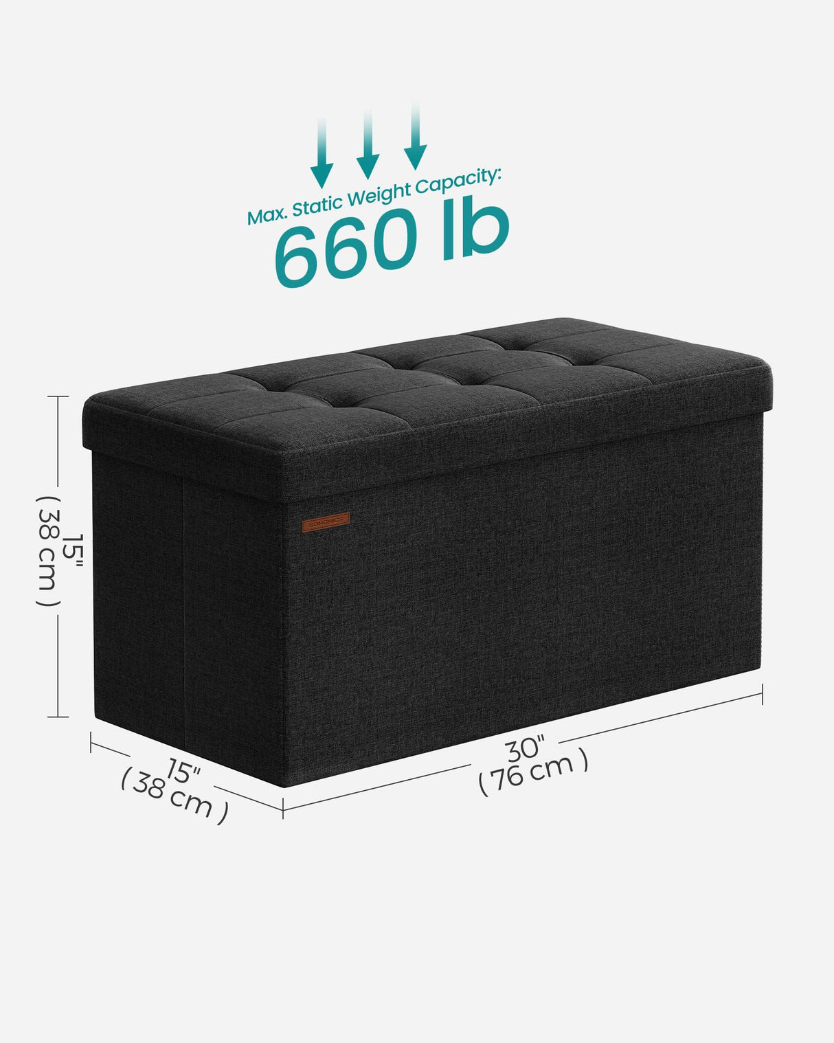 SONGMICS Mazie Collection - 30 Inches Folding Storage Ottoman Bench, Ottoman Foot Rest, End of Bed Bench, Storage Chest, Load 660 lb, for Living Room, Bedroom, Entryway, Ink Black ULSF047B01 SONGMICS