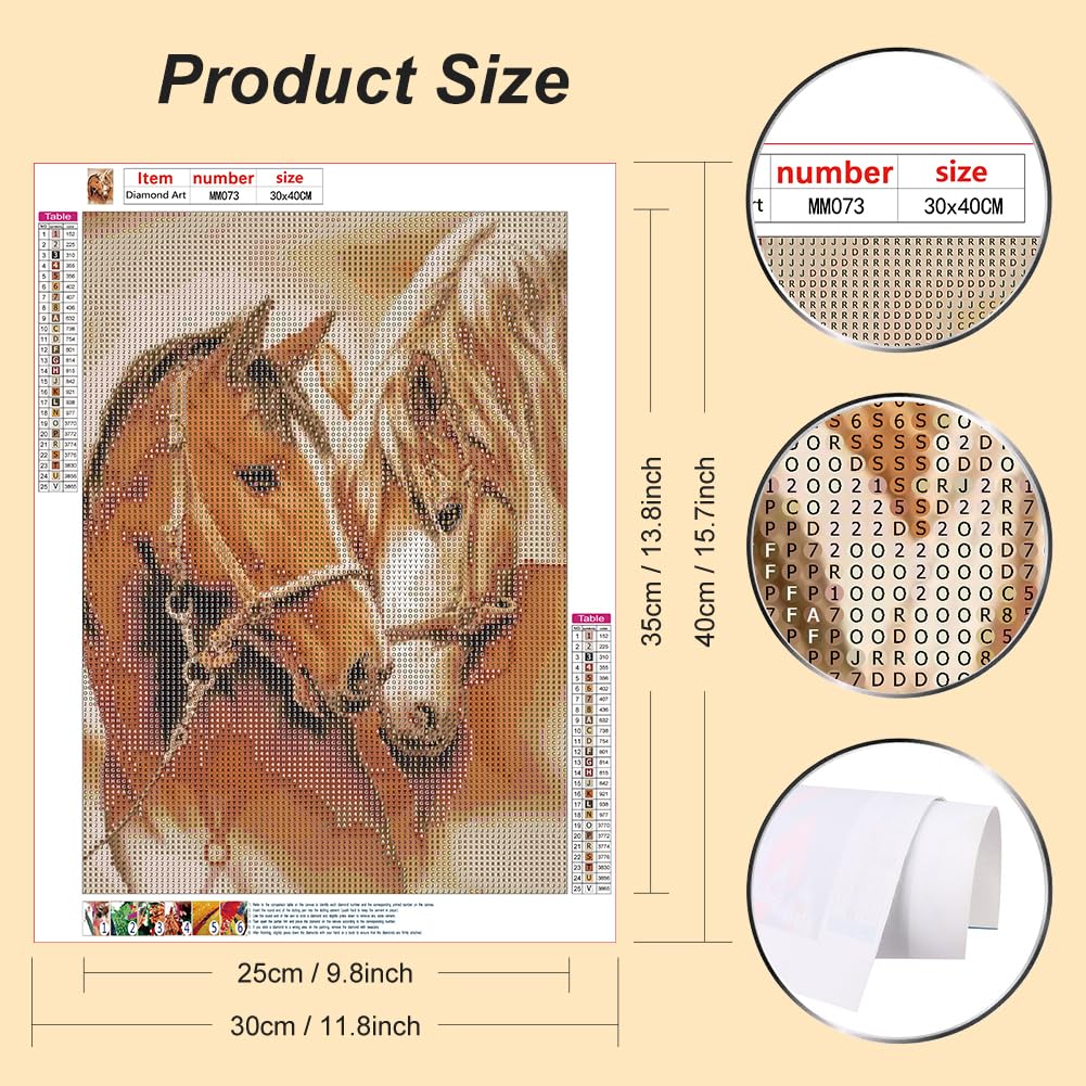 WSLWXSHM Diamond Art Painting Kits for Adults Horse, Round Full Drill Diamond Art Kits, 5D DIY Paint with Diamonds Crafts for Home Wall Decoration Gifts 12×16Inch, Animal WSLWXSHM