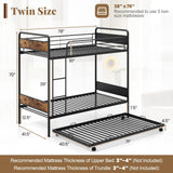Giantex Metal Twin Over Twin Bunk Bed with Trundle, Industrial Twin Bunk Beds with Ladder & Full-Length Guardrails, Space Saving Bunk Bed for Teens, Adults, Guests, No Box Spring Needed, Black Giantex