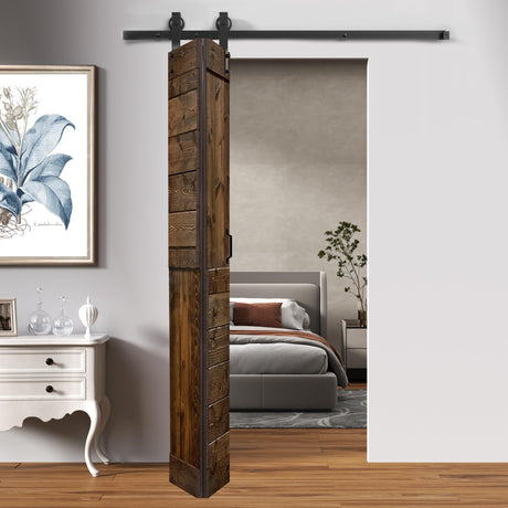 Patented Product S Style 36in x 84in (18in x 84in x 2Panels) Dark Walnut Finished Solid Wood Bi-Fold Sliding Barn Door with Hardware Kit-Assembly Needed ISLIFE