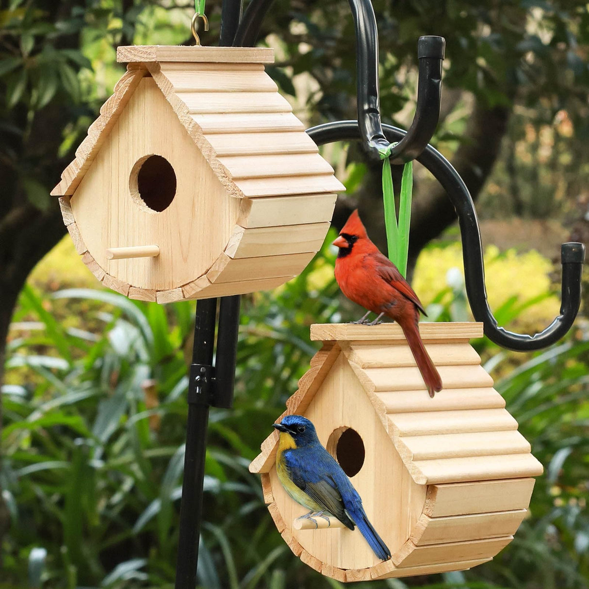 2 Pack Bird House Outside Wooden Bird House Set of 2, Hanging Birdhouses for Outdoor, Bluebird, Finch, Cardinals House (2Pcs) STARSWR
